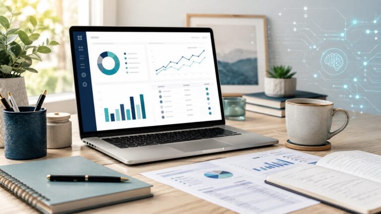 AI bookkeeping dashboard with financial reports and human review workspace